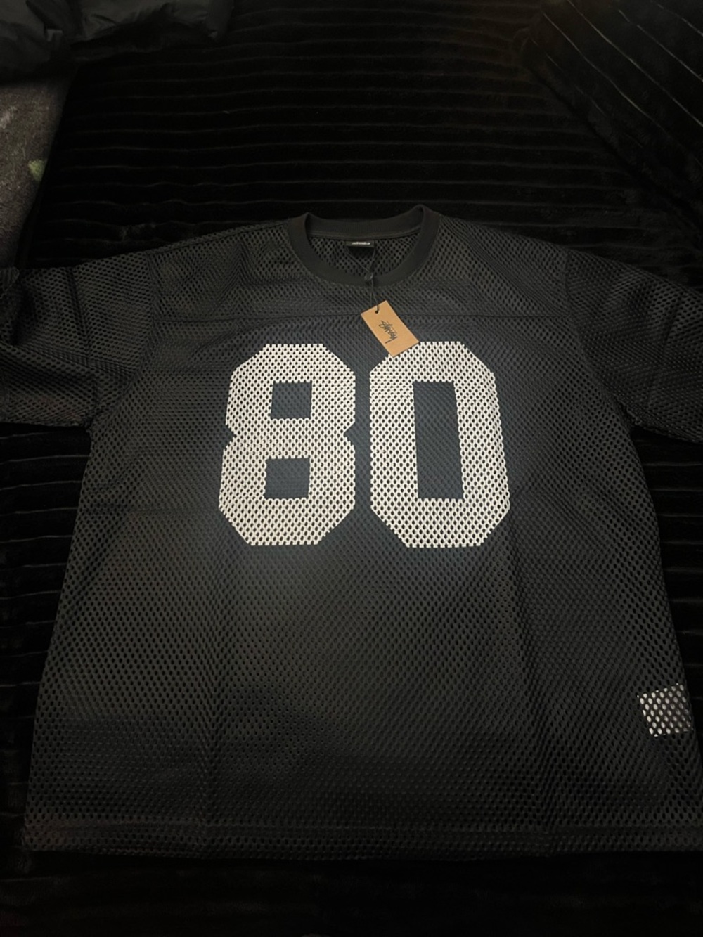 Stussy Black Mesh Jersey with White '80' Graphic